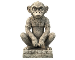 detailed stone monkey statue with intricate carvings, sitting gracefully. This artistic piece showcases craftsmanship and adds unique touch to any decor