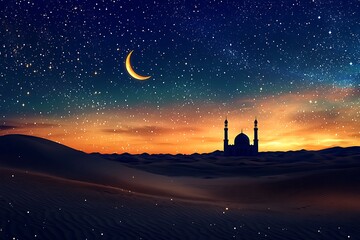 peacefull desert landscape on a ramadhan night