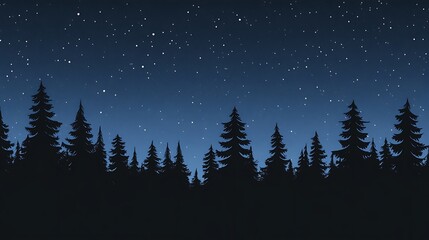 Fototapeta premium Tranquil Dark Forest Silhouette Against Starry Night Sky Serene Wilderness Scene Peaceful Backdrop