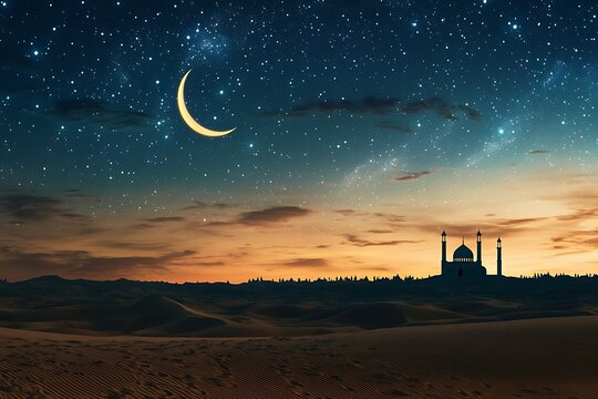 peacefull desert landscape on a ramadhan night