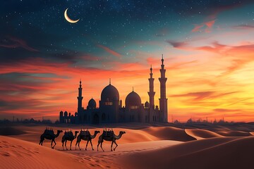 peacefull desert landscape on a ramadhan night