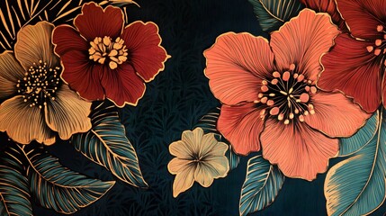 Vibrant floral arrangement, colorful blossoms with intricate details, artistic design perfect for backgrounds and decor.