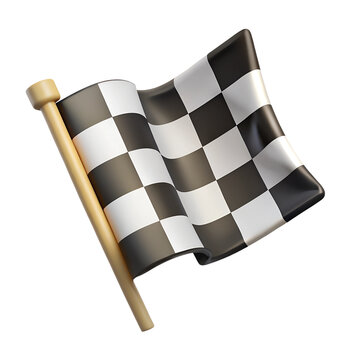 Checkered or chequered Racing Flags icon. 3d rendering isolated on white background. Cartoon plastic style