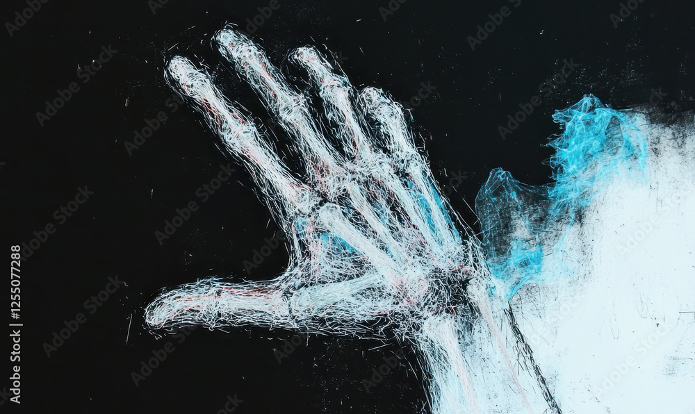 Poster exploring the ethereal connection: a striking hand representation capturing the essence of skeletal 