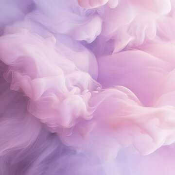 Soft pastel ink clouds swirling in water, creating a dreamy fluid motion with delicate pink and purple tones in an abstract background  

