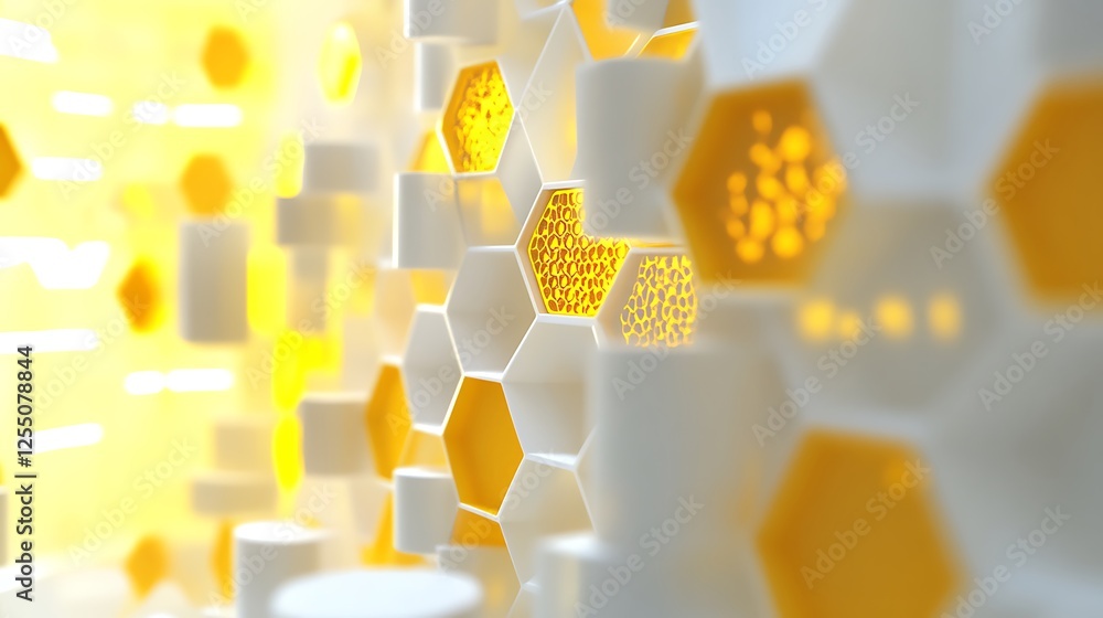 Poster abstract honeycomb structure, glowing interior, futuristic design, architectural background, digital