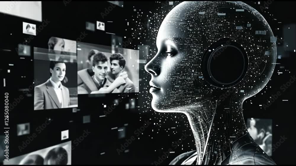 Poster digital immersion: futuristic ai engaging with dynamic visual displays in a virtual space