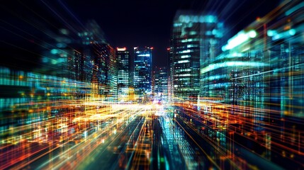 Obraz premium Vibrant Cityscape at Night: A Symphony of Lights and Motion