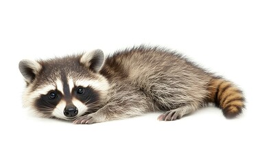 Fototapeta premium Baby raccoon lying down, studio shot, use for wildlife, educational resources