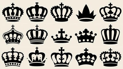 Obraz premium Collection of Fifteen Distinct Black Crown Illustrations Featuring Various Designs