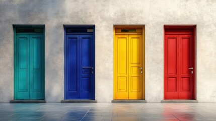 Fototapeta premium Colorful Doors on Light Background - AI Art