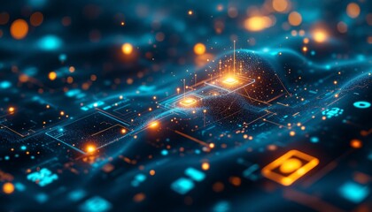 Obraz premium Futuristic Technology, Circuit Board with Glowing Data Streams and Connections