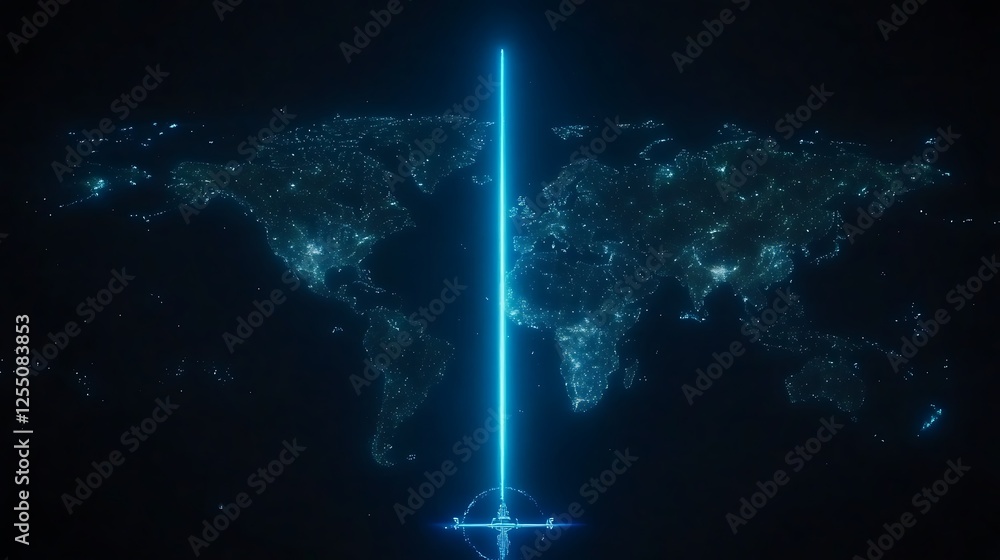 Poster world illuminating nexus point conceptual visualization of global connectivity and interaction