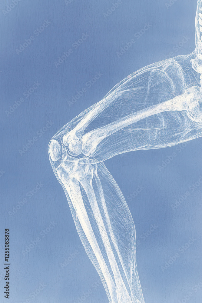 Poster exploring the intricate structure of the human knee: a detailed x-ray anatomy study showcasing bone 