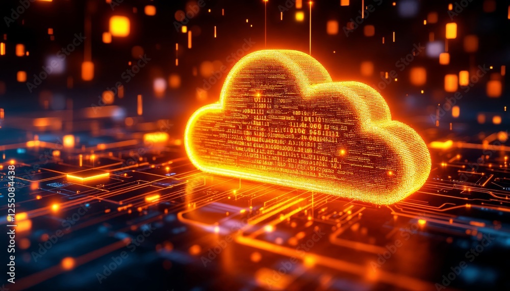 Aufkleber glowing cloud on circuit board, digital data storage and processing