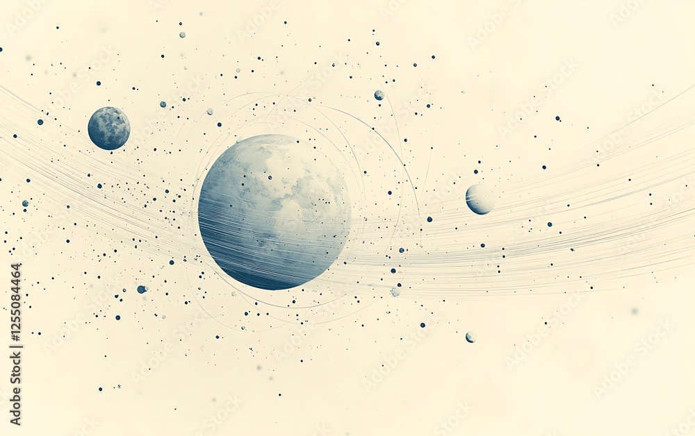 Poster abstract space planets swirling light background; cosmic backdrop for futuristic themes