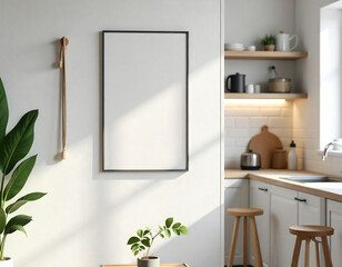 Skandinavisches Poster-Mockup in moderner, lichtdurchfluteter Küche