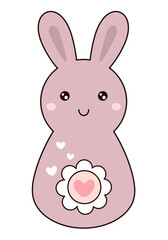 Retro Groovy Easter bunny clipart. Happy Easter day. Cute bunny in cartoon flat style. Hand draw vector illustration