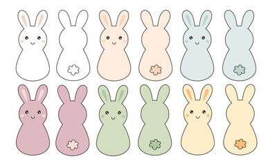 Retro Groovy Easter bunnies clipart. Happy Easter day. Cute bunny in cartoon flat style. Hand draw vector illustration