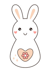 Retro Groovy Easter bunny clipart. Happy Easter day. Cute bunny in cartoon flat style. Hand draw vector illustration
