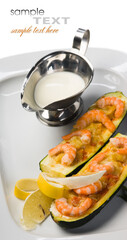 Zucchini with shrimp and sauce