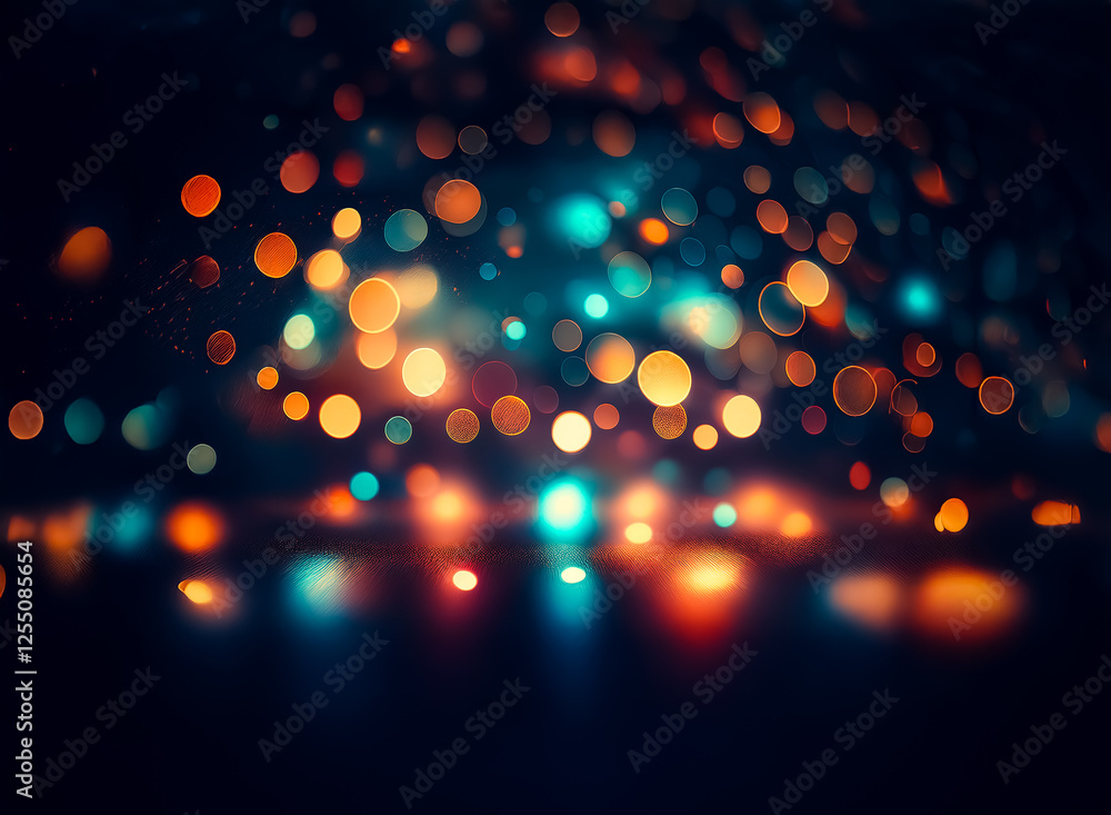 Wall mural abstract view of vibrant bokeh lights creates a festive and dreamy atmosphere. the blurred circles o
