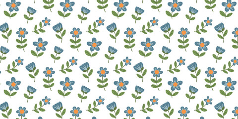 Flowers pattern. Seamless pattern with spring and summer blue floral elements. Vector background with botanical elements for scrapbooking, textiles.