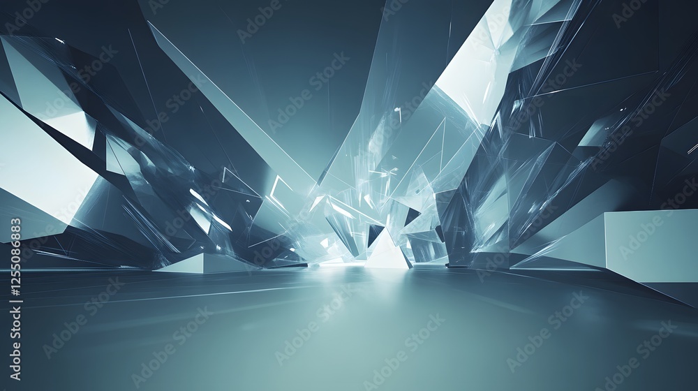 Poster abstract composition of translucent crystal shards forming a dynamic space