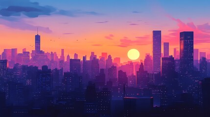 Sunset Metropolis: A Cityscape bathed in warm hues