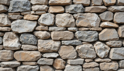 Obraz premium Natural stone wall texture with rough, irregular stones and earthy tones