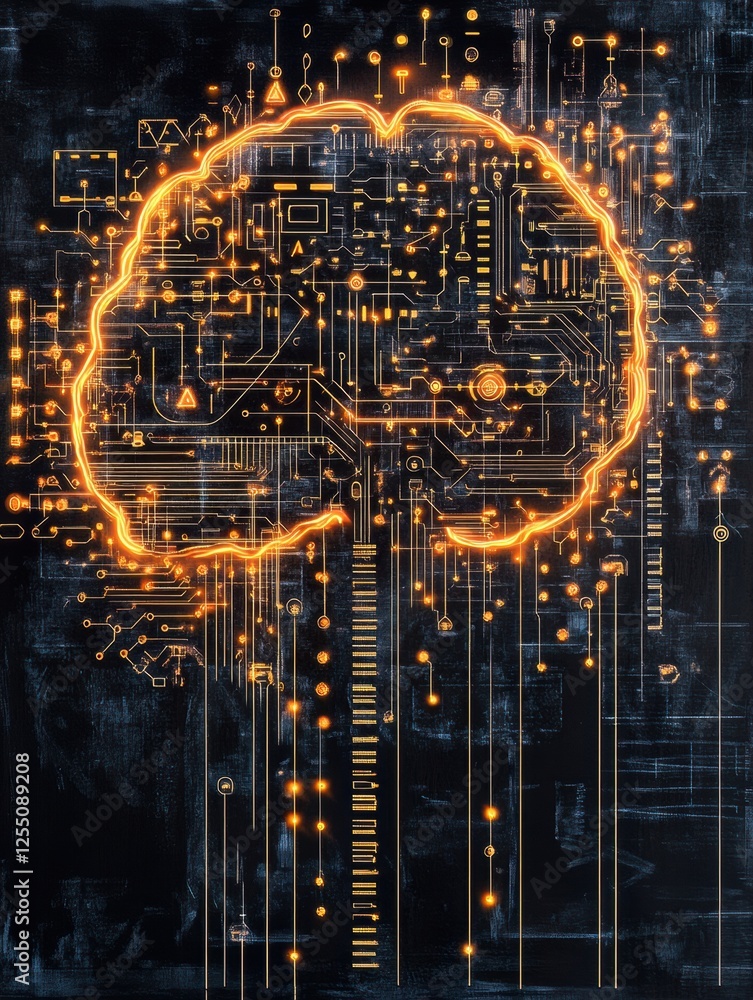 Leinwandbilder digital brain with glowing circuits and wires showcasing advanced technology and connectivity in a m