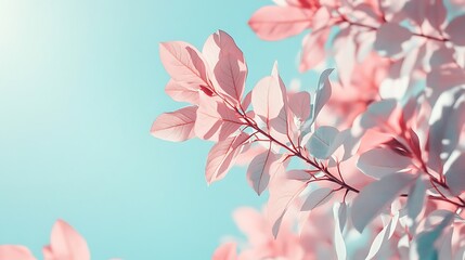 Obraz premium Delicate Pink Leaves Against A Light Blue Sky