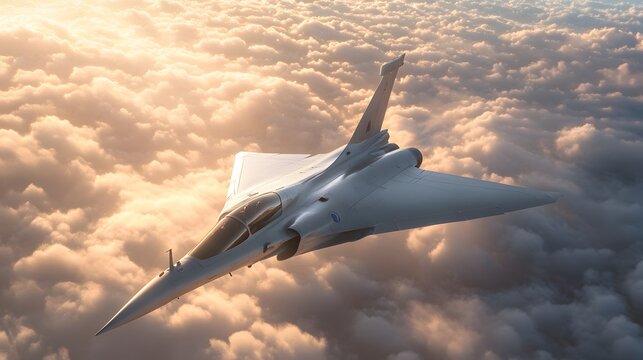 Dassault rafale fighter jet soars gracefully above fluffy clouds
