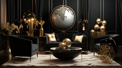 glamorous black gold globe