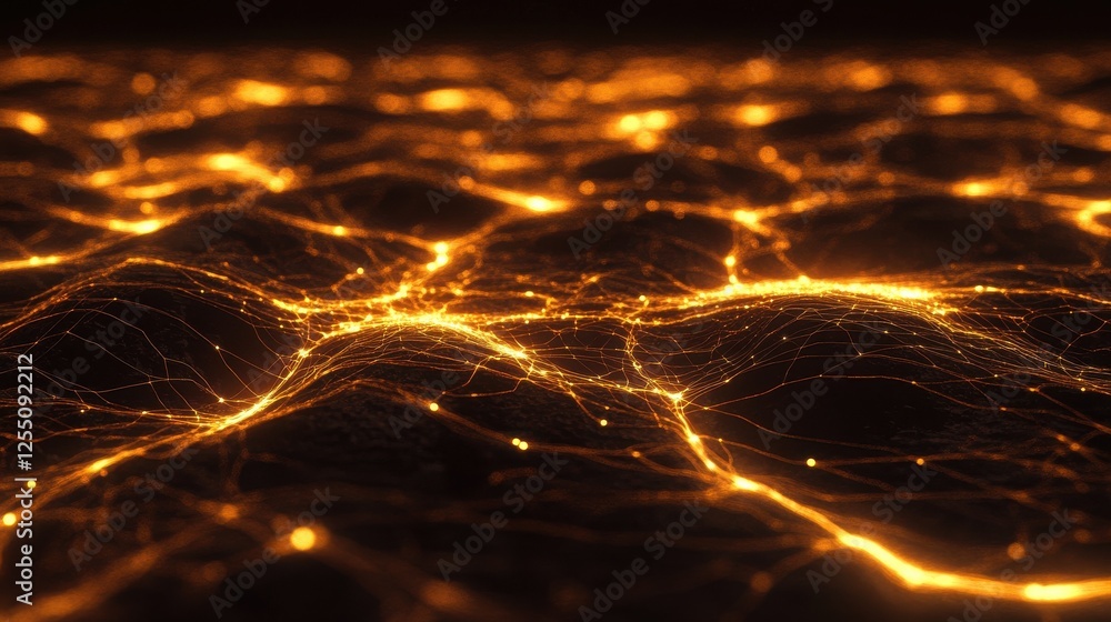 Poster digital network with glowing lines on a dark background.