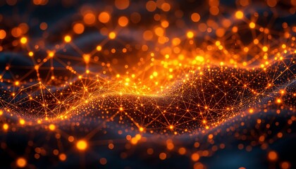 Obraz premium Illuminated network of interconnected nodes creating a dynamic data wave