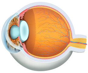 


758 / 5.000
Illustration of the anatomical representation of the eye, in which you can see its interior and the different parts that compose it.