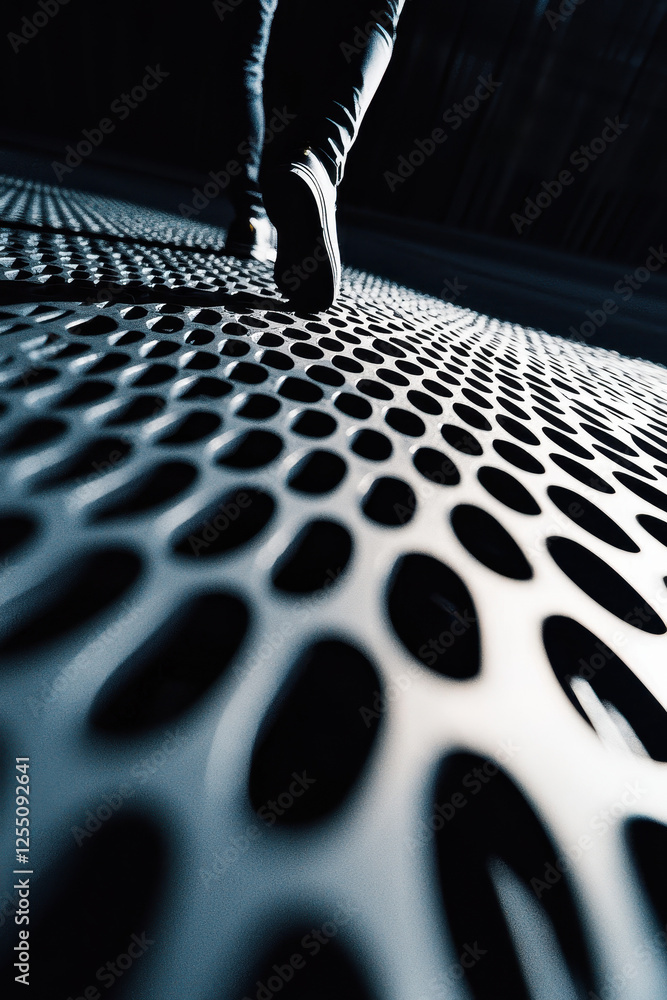 Poster exploring urban aesthetics: a dynamic perspective on walking through modern textures and patterns