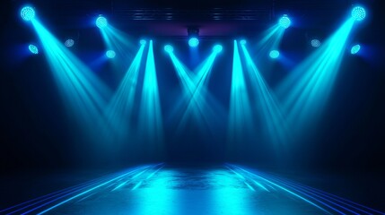 dark abstract background with blue neon lines and spotlights
