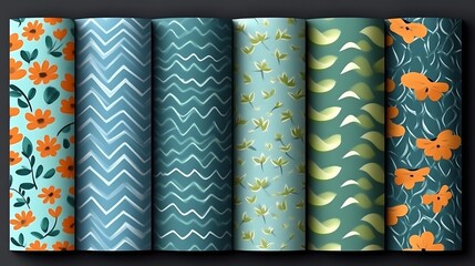 Teal and Orange Floral and Geometric Fabric Designs