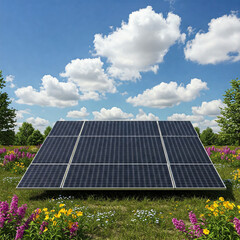 Naklejka premium solar panels on the field outdoor and environment