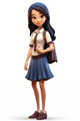 Asian high school girl figurine cartoon skirt.