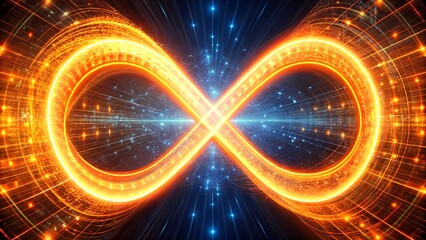 Abstract design of glowing orange infinity symbol on a digital background at night