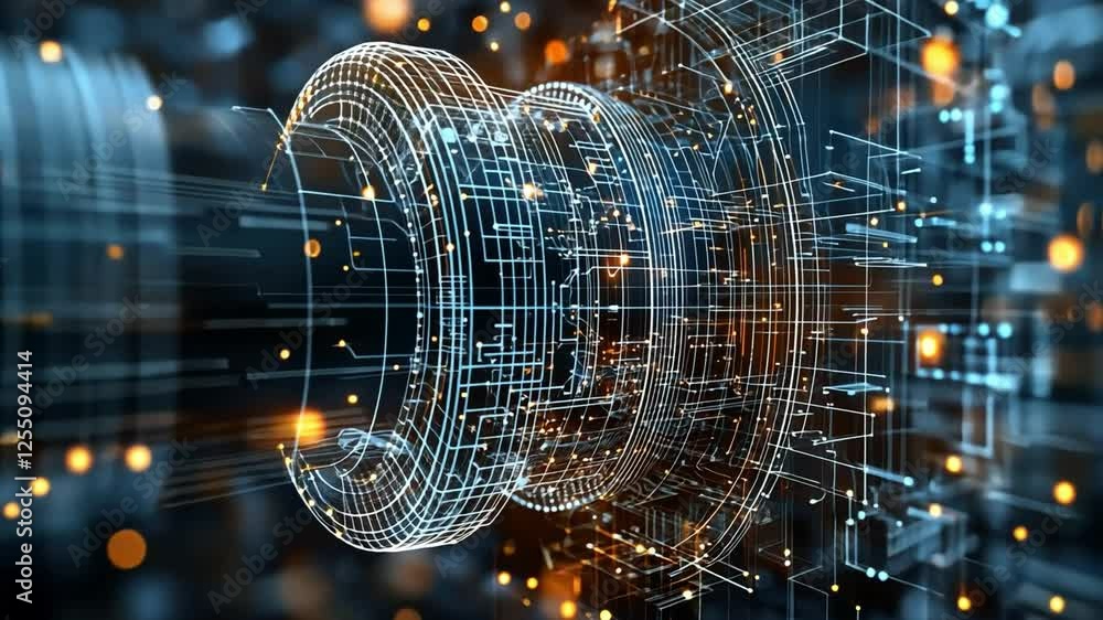 Poster digital innovation: an abstract, dynamic digital visualization, showcasing interconnected circuits a