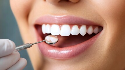 Obraz premium Professional teeth whitening in progress with a patient smiling during a dental appointment