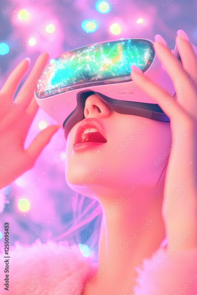 Poster exploring the future of technology: immersive virtual reality experiences captivating the modern ima