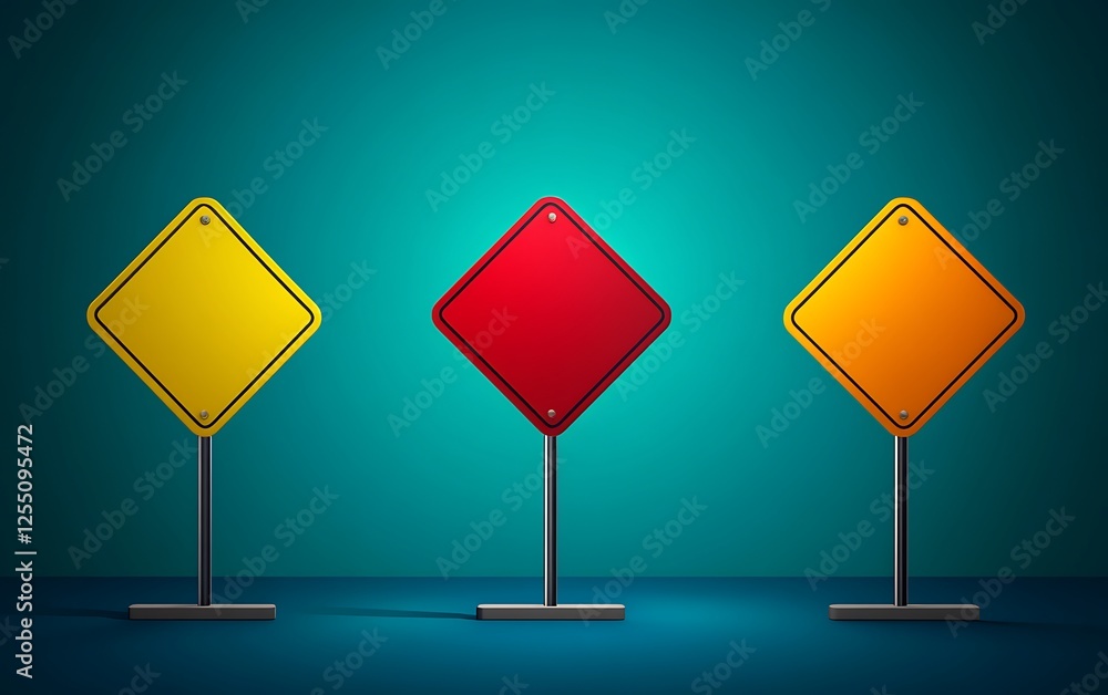 Poster empty traffic signs on a teal background. possible use stock photo
