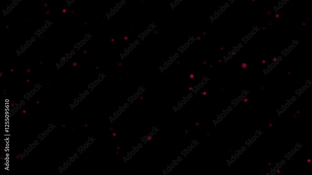 Poster abstract animation loop glow pink bokeh particles flow to top right on black background. 4k 3d seaml