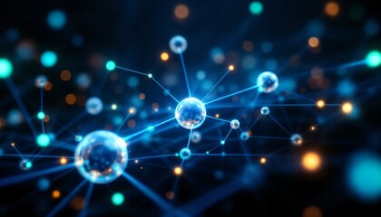 Obraz premium Interconnected Network of Luminous Spheres in a Digital Galaxyscape