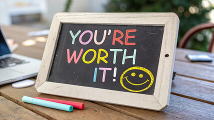 Chalkboard sign with motivational message